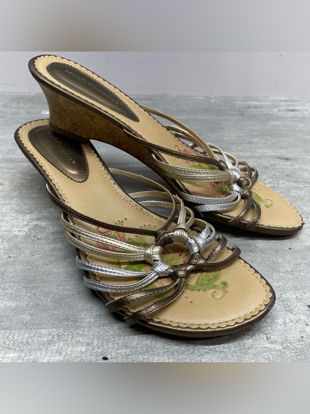 Hush Puppies Metallic Bronze and Silver Strappy Wedge Sandals